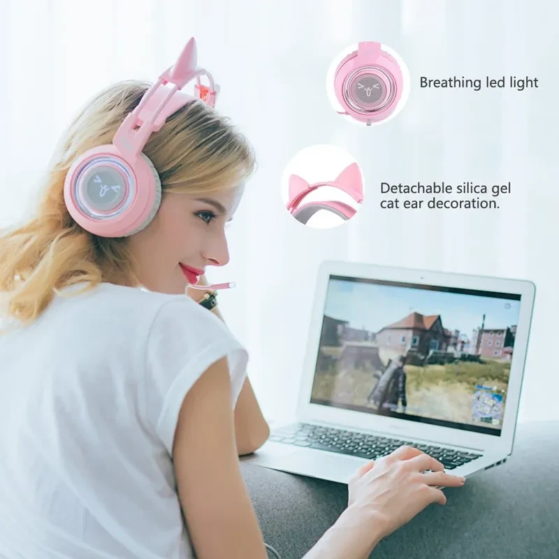 G951 Gaming Headset USB 7.1 Virtual Surround Sound Headsets LED Cat Ear Headphones