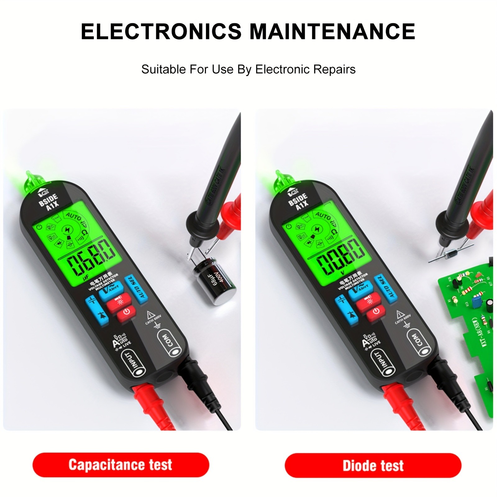 A1X Intelligent Digital Multimeter - Rechargeable, Non-Contact, Fast & Accurate DC/AC Voltage, Current, Resistance, Continuity, Temperature, Live Wires Check - Anti-Burn Design