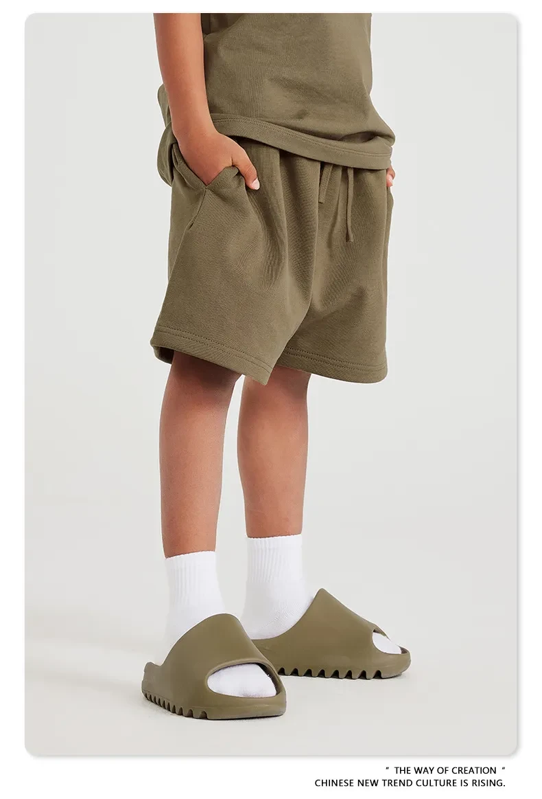 Earth Color Basic Style Medium And Large Children's Cotton Shorts