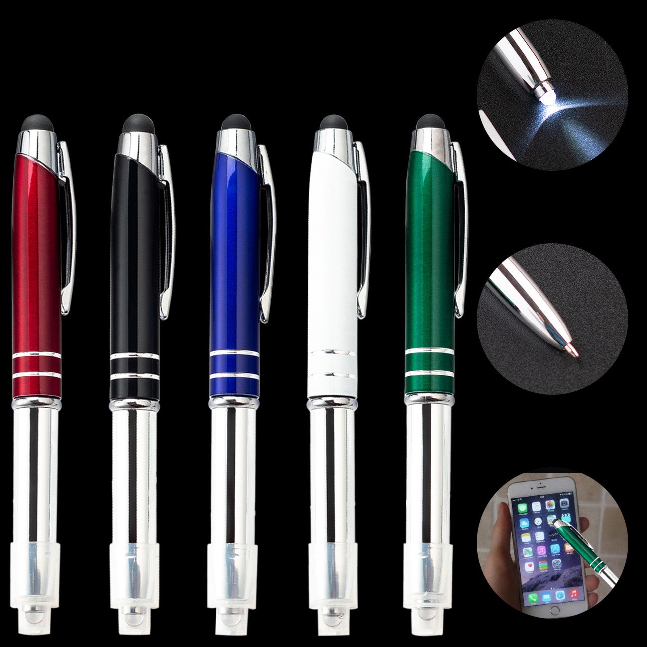 Multifunctional Metal Touch Screen Capacitive Stylus LED Light Office Ballpoint Pen