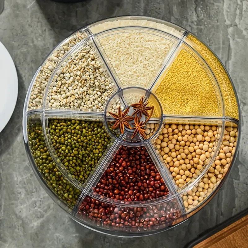 Dispenser 6-Grid Rice Storage Container Rotating Rice Storage Bucket