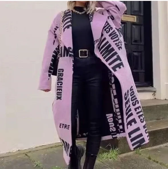 Women's Printed Dragon And Phoenix Woolen Coat