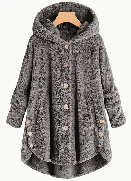 Women'S Winter Jacket Women'S Plus Size Buttoned Plush Top Hooded Loose Cardigan Coat Casual Plush Jacket Jacket