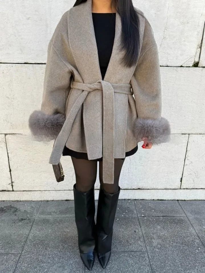 Furry Sleeves Overcoat Long Coat