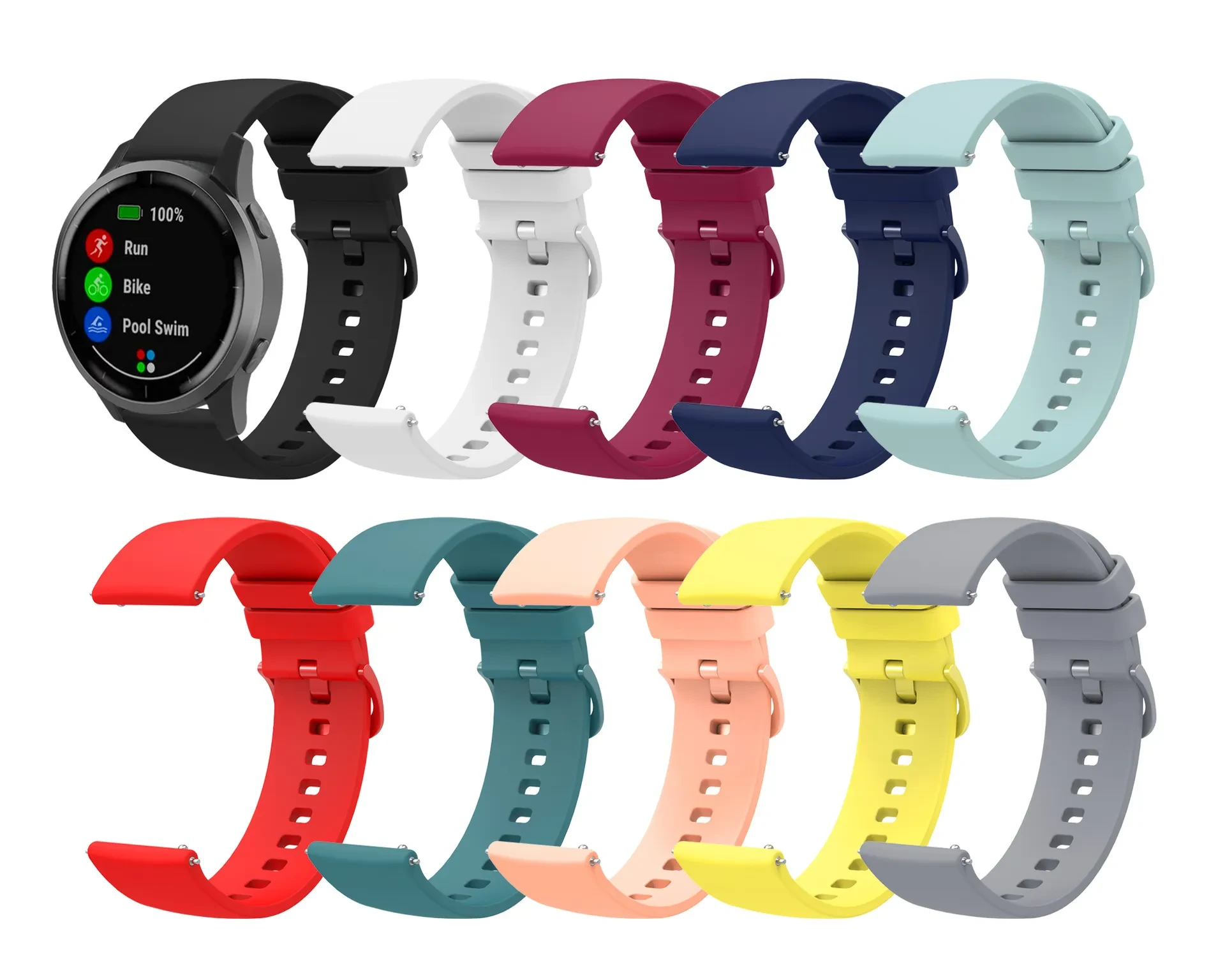 Flat Same Color Buckle Universal Silicone Strap