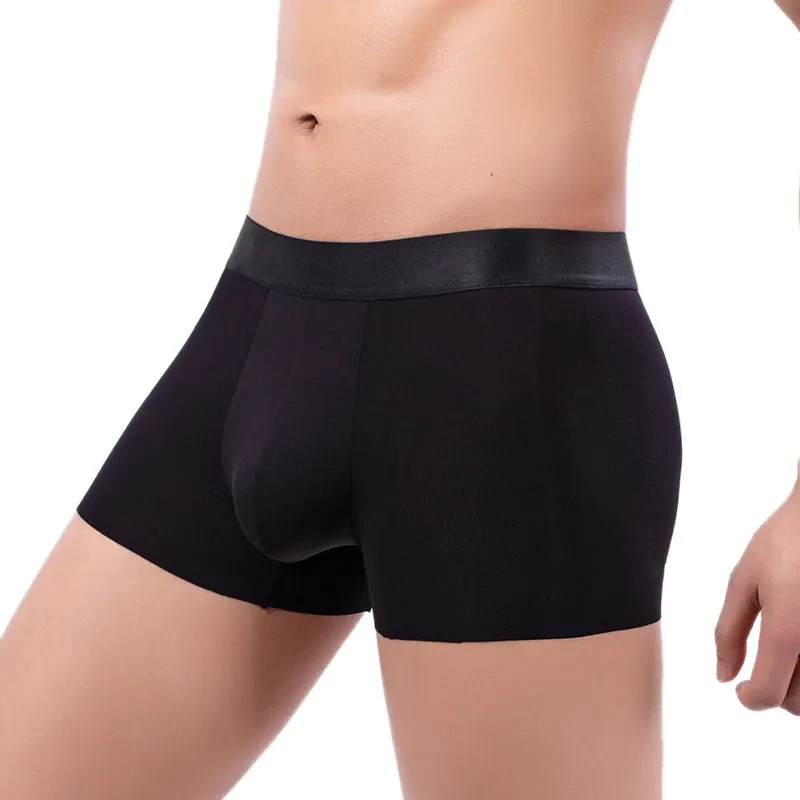 Ice Silk Underwear Men's Casual Cut Boxers Seamless Close-fitted And Comfortable Modal Mid-rise Pants Black