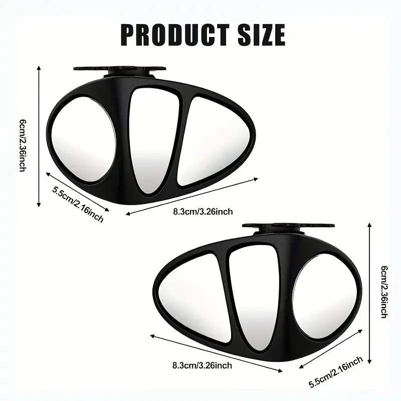 2pcs 360 Wide Angle Blind Spot Mirrors - Triple View Rearview Accessories