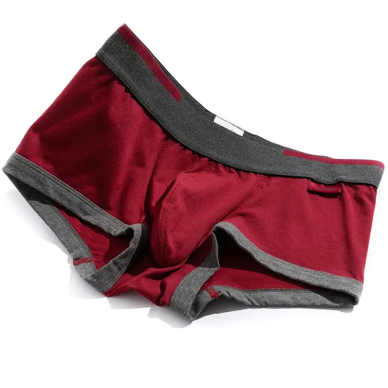 Men's Purified Cotton Underwear Personality Solid Color Boxers Wine Red