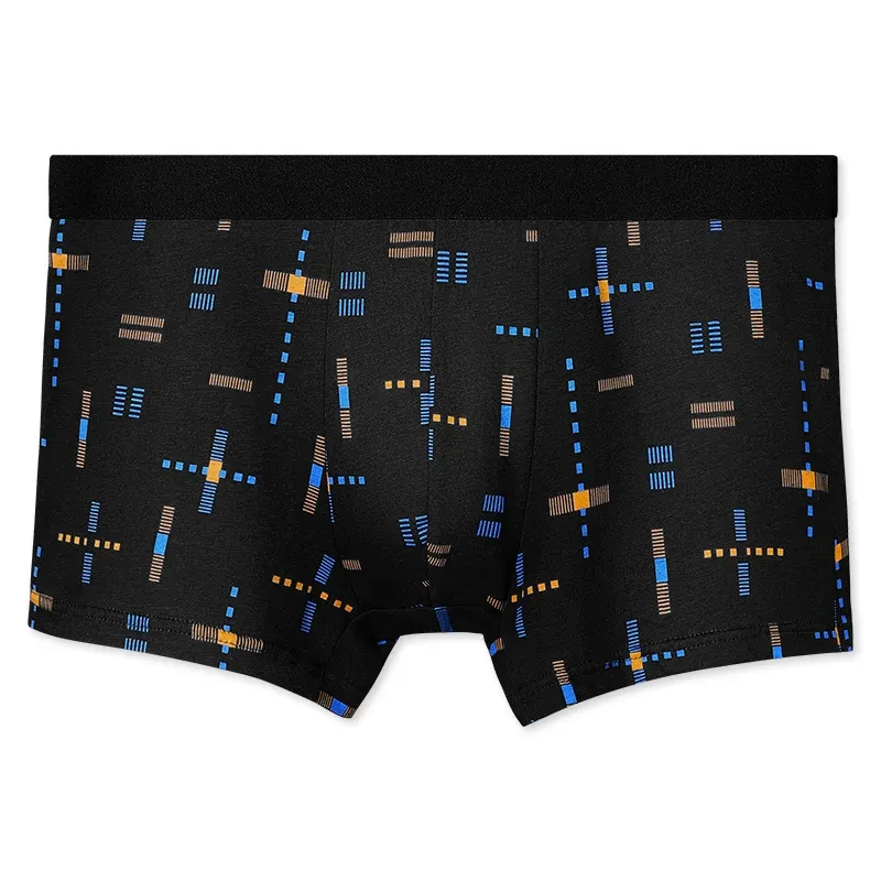 Breathable Printed Summer Thin Plus Size Men's Cotton Antibacterial Boxers Shorts Black