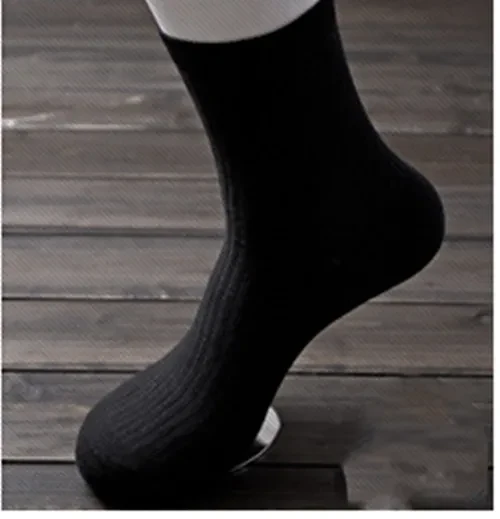 Pure Color Thick Men's Comfortable Pinstripe Cotton Simple Tube Socks Black 5pairs