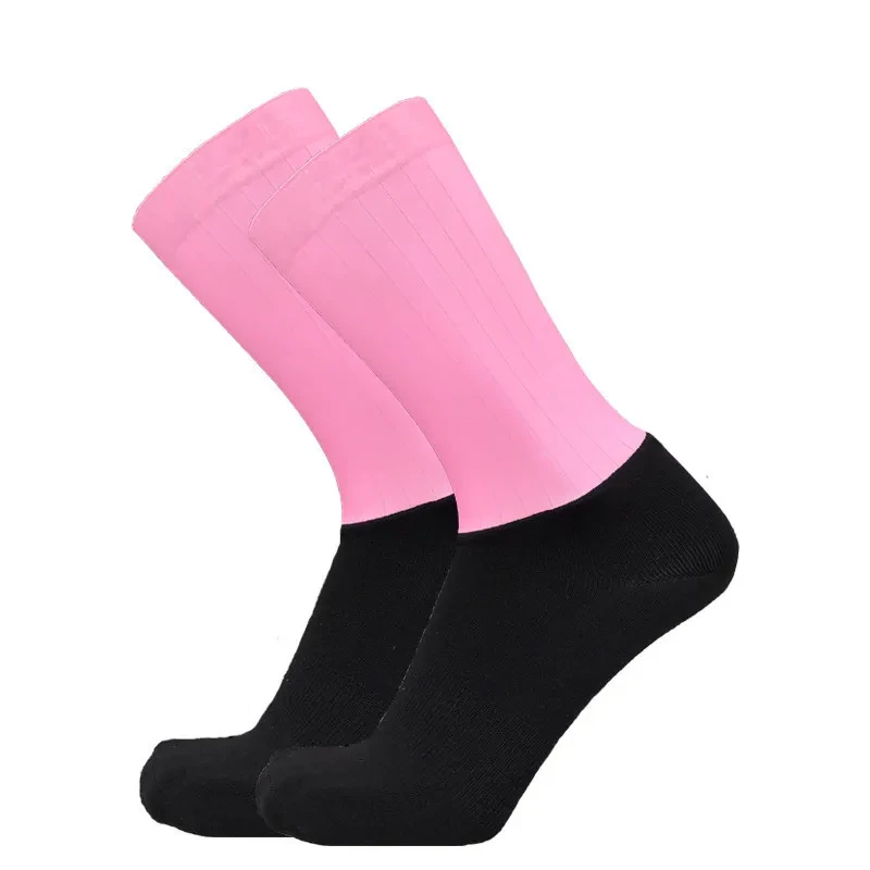 Dedicated For Fleet Seamless Stitching Bicycle Socks, Socks Mouth Silicone Non-Slip Cycling Socks Pink black