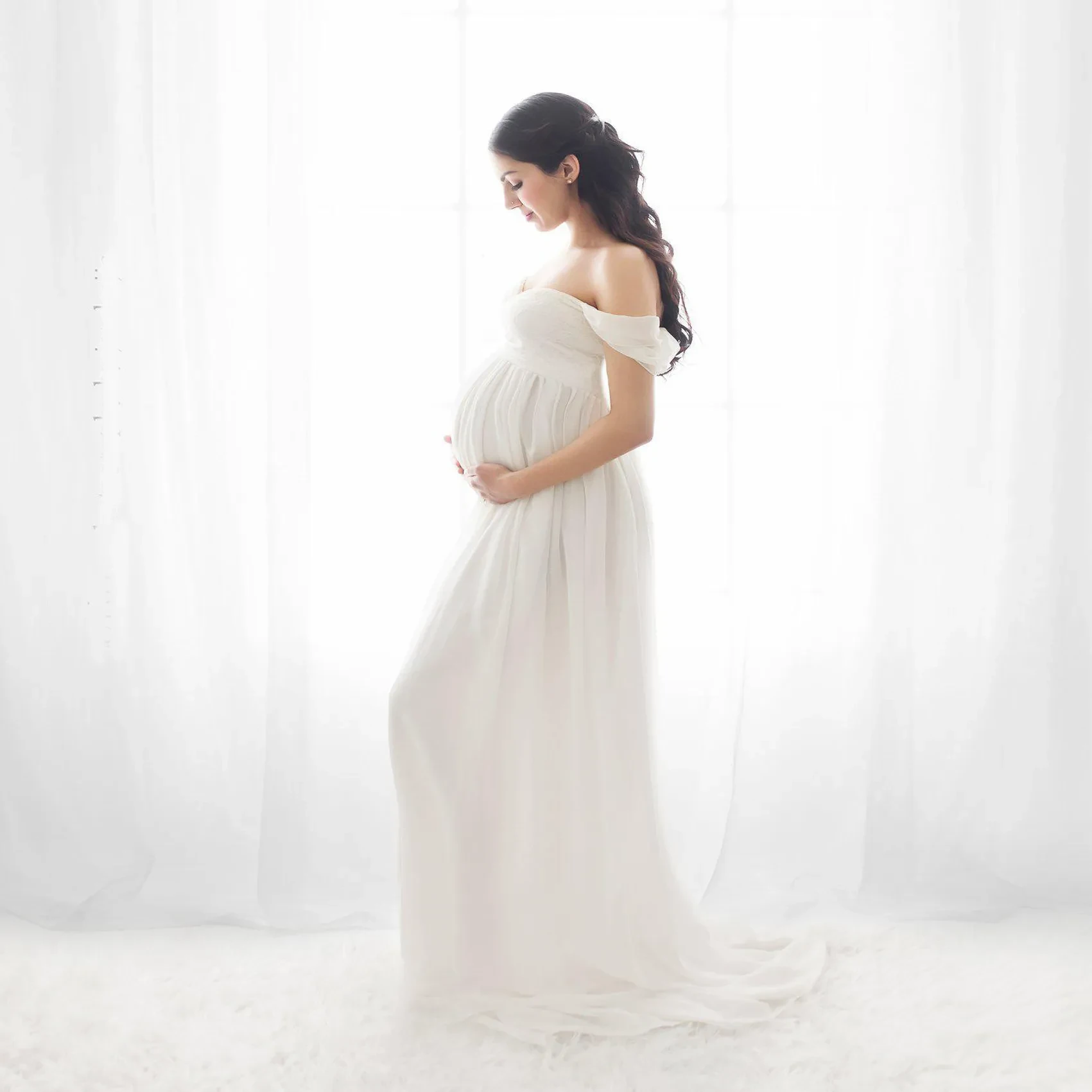 Maternity Photo Dress Front Mopping Foor Long Skirt Dress