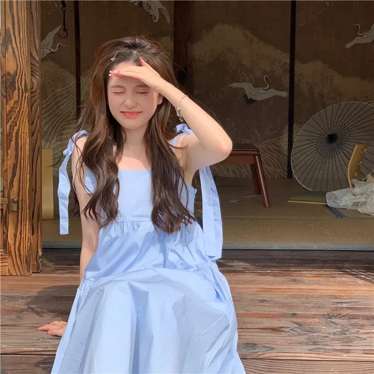 French Gentle Wind Fairy Skirt Lace-up Bow-knot Temperament Suspender Dress