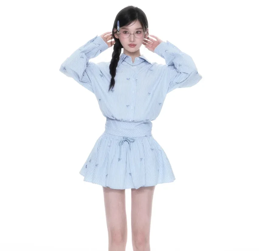 Blue Skirt Korean Striped Skirt