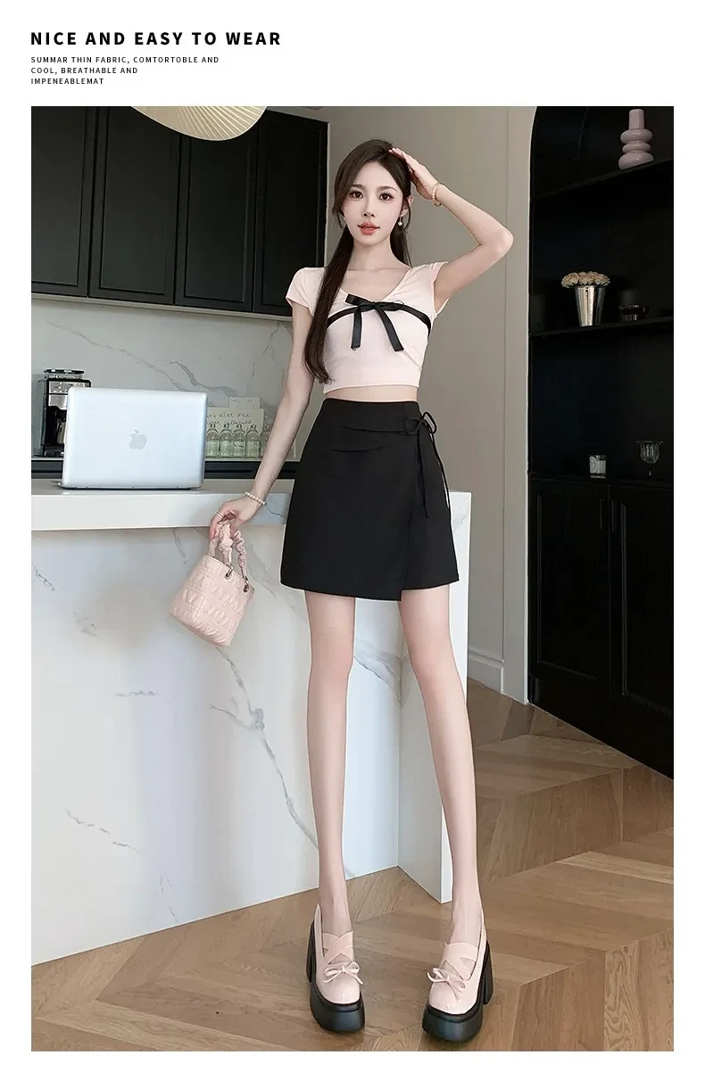 Lace-up Asymmetric Skirt Skirt New Chinese Style Pleated Skirt