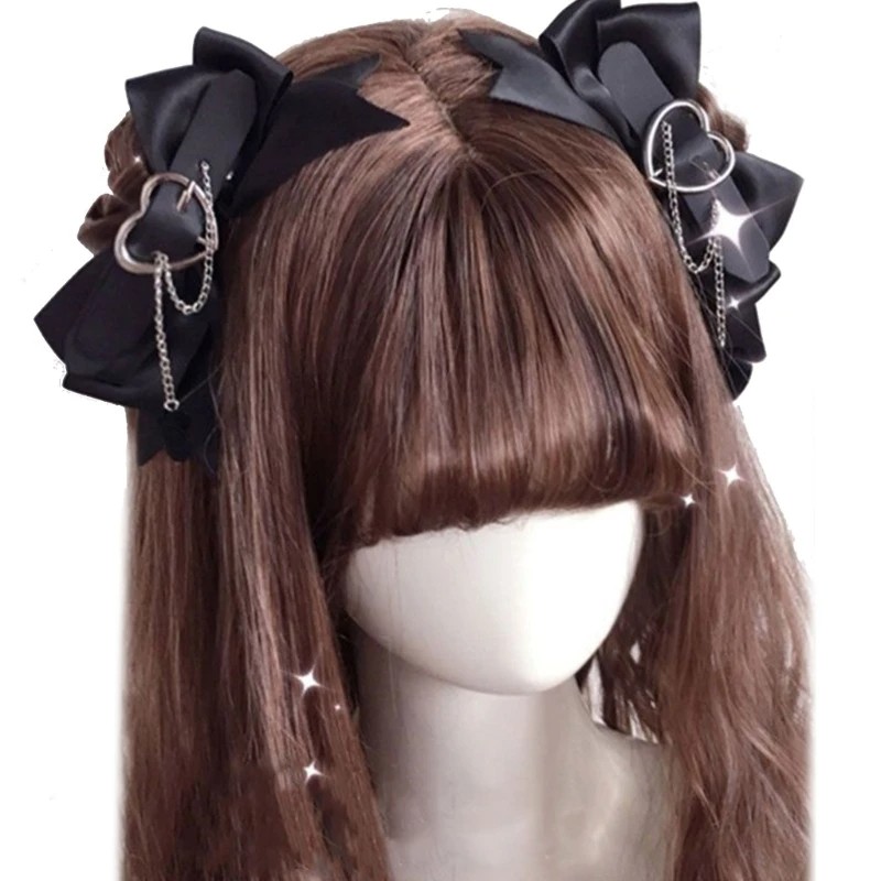 Lolita Accessories Hairpin  Black Dark Sweet Cool Girl Big Bow