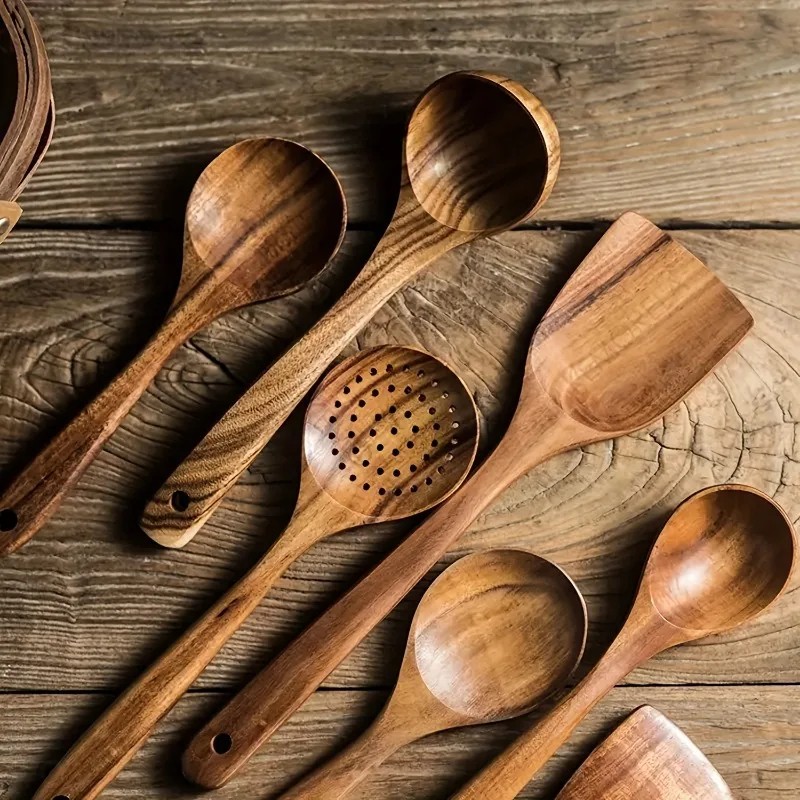 5pcs Wooden Kitchen Utensils Set: Eco-Friendly, Durable, and Safe for Non-Stick Pans