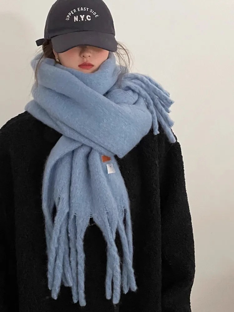 Thickened Blue Scarf for Women: Versatile Shawl for Winter