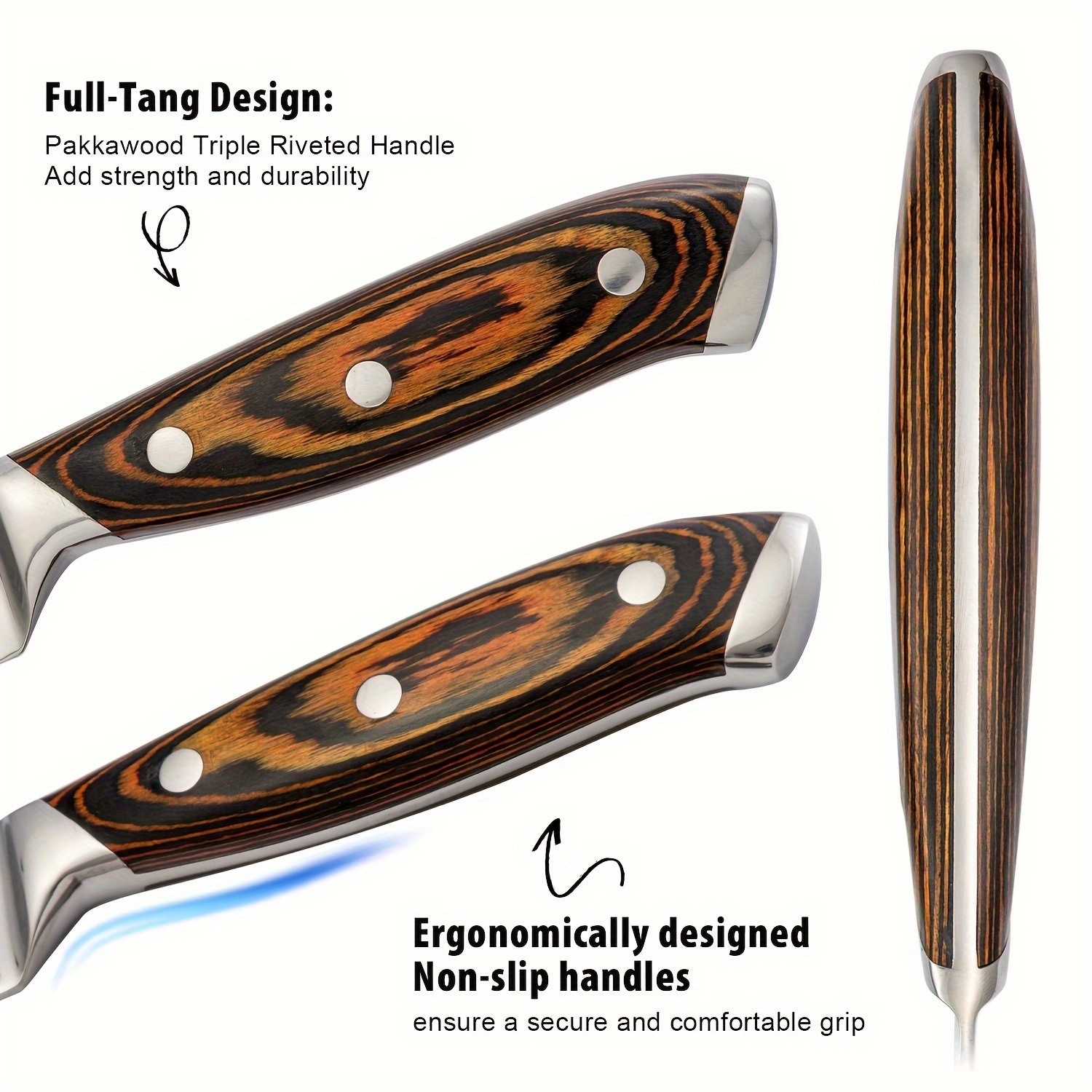 15-Piece Kitchen Knife Set with Wooden Block  Self-Sharpening Chef Knife Set, High Carbon Japanese Stainless Steel, Hammered Collection, Includes Steak Knives, Boxed Knife Set