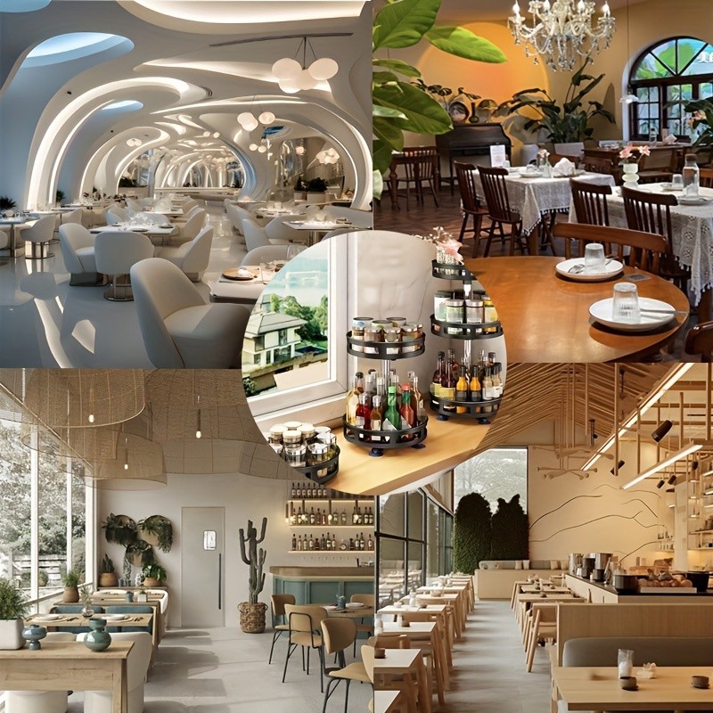 Multifunctional Rotating Storage Rack with Adjustable Height and Spray Paint Finish  Ideal for Kitchen, Bathroom, and Countertop Organization for Restaurants