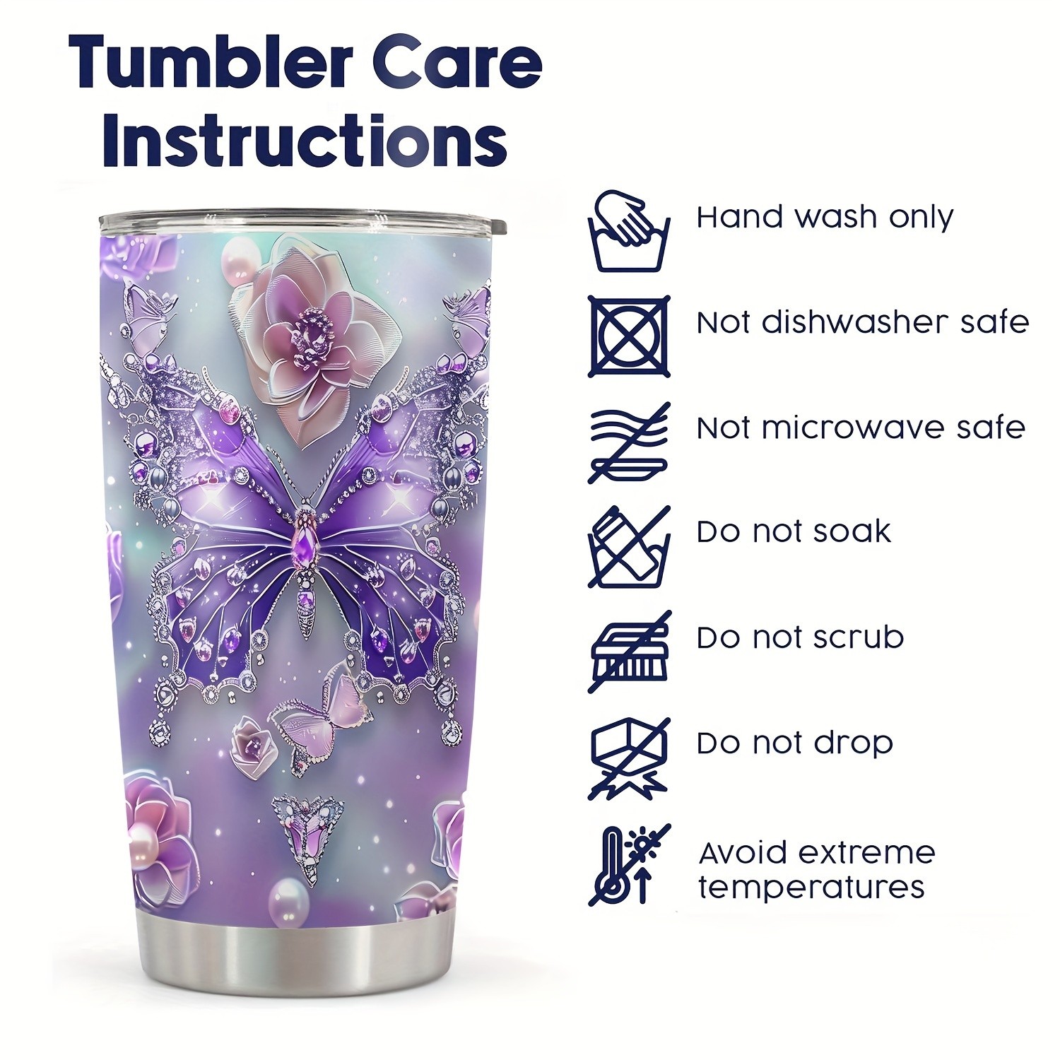 1pc 20oz Tumbler for Cafe  Butterfly Funny Print Mug Tumbler, Travel Tumbler for Wedding and Birthday Gifts for Mom, Coworker, Eid Al-Adha Mubarak