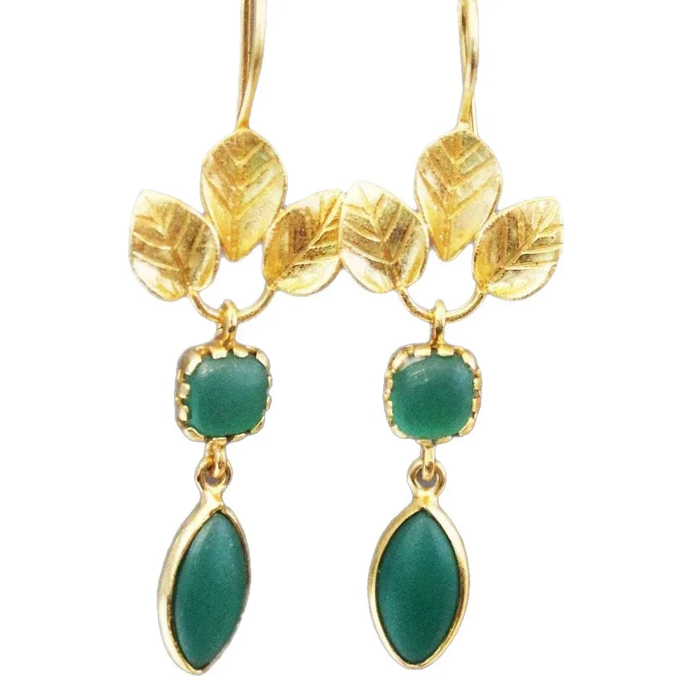 French Leaves Tassel Water Drop Zircon Retro Temperament High Sense Small Delicate Earrings