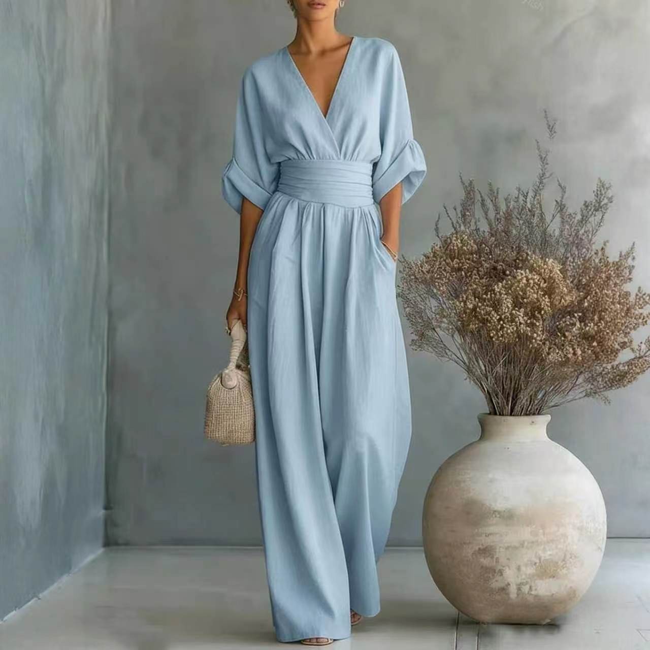 V-neck Waist Jumpsuit