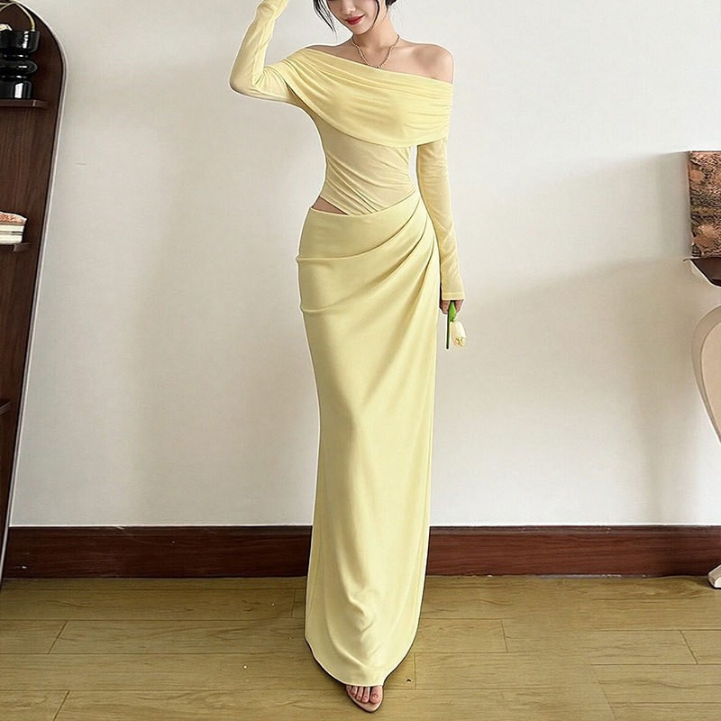Made to Shine Yellow Off Shoulder Ruched Maxi Dress