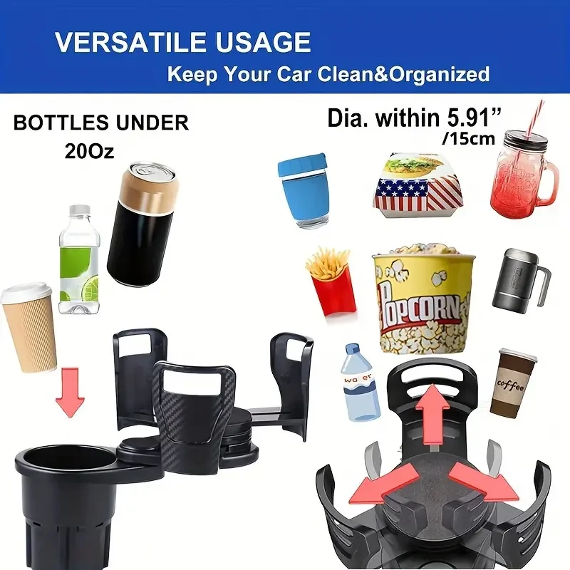 Adjustable Car Cup Holder Expander - Dual Cup Holder with Phone Holder and Aromatherapy Organizer