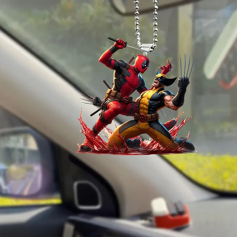 Deadpool & Wolverine Acrylic Car Charm - Vibrant Rearview Mirror Pendant and Keychain Accessory