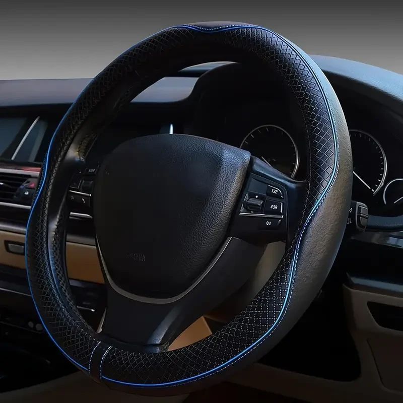 Universal Anti-Slip Faux Leather Steering Wheel Cover - Sports Style Protector