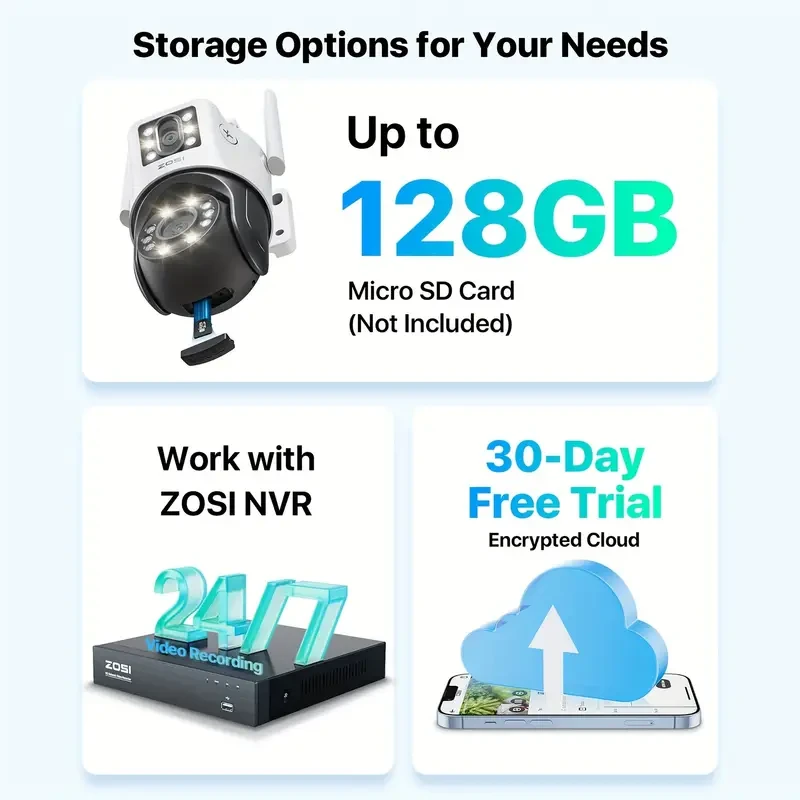 ZOSI 4K Dual-Lens PTZ Security Camera - 360 Outdoor, 8X Zoom, Color Night Vision (C298 Max)