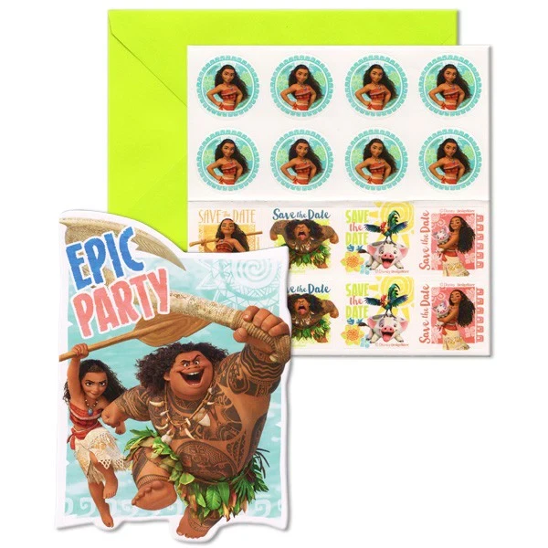 Moana Epic Party Invitations & Envelopes (Set 8)