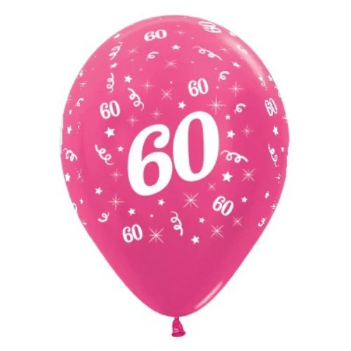 Balloons Age 60 Fuchsia Metallic Pearl  - Pack of 25