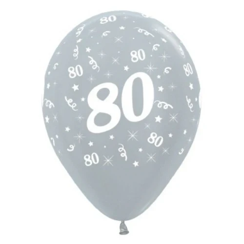 Balloons Age 80 Silver Metallic Pearl  - Pack of 25