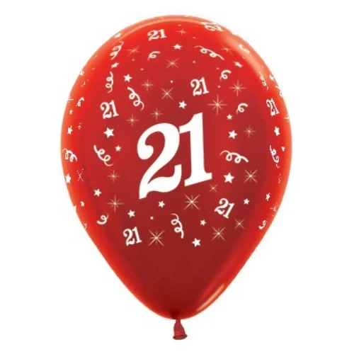 Balloons Age 21 Red Metallic Pearl  - Pack of 25