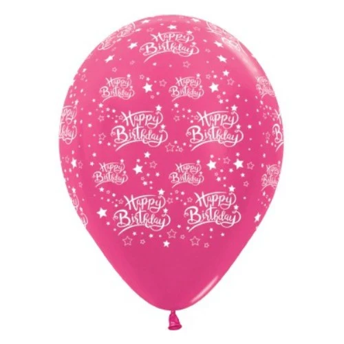 30cm Happy Birthday Stars Fuchsia  Metallic - Pack of 6