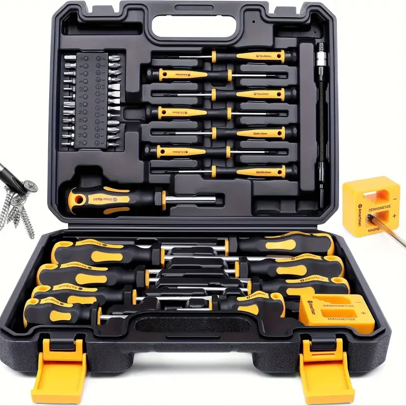 43-Piece Magnetic Screwdriver Kit with Box  Includes Slotted, Cross, Hex, Precision, and More
