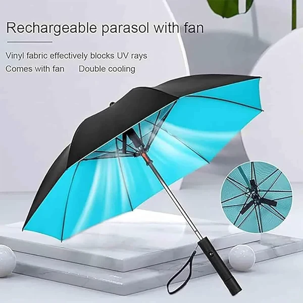 TRAVEL UMBRELLA FOR SUN & RAIN, 3 IN 1 UMBRELLA WITH FAN AND MISTER