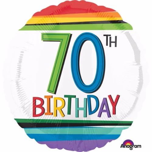 Balloon 45cm 70th Birthday Rainbow Stripes